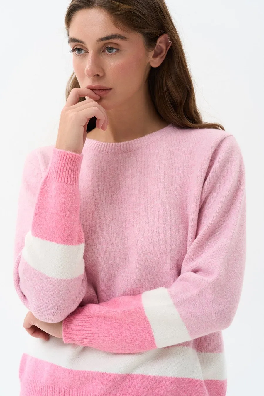 Pink Color Block Knit Sweater