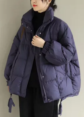 Purple Casual Duck Down Winter Coats Zip Up Winter