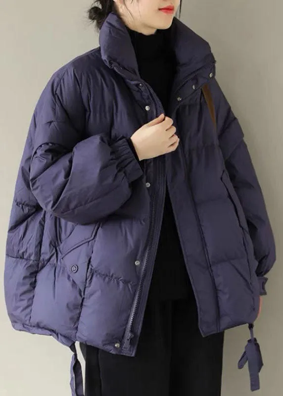 Purple Casual Duck Down Winter Coats Zip Up Winter