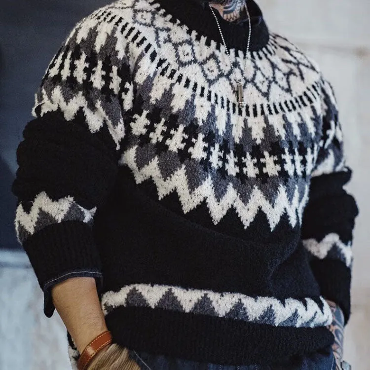 Retro Heavyweight Turtleneck Fair Isle Jacquard Sweater