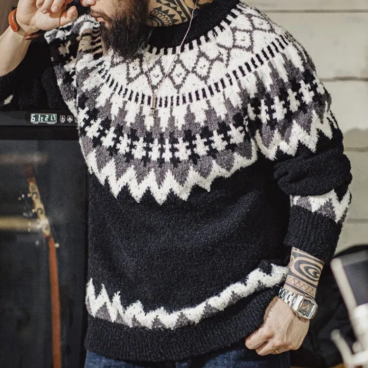 Retro Heavyweight Turtleneck Fair Isle Jacquard Sweater