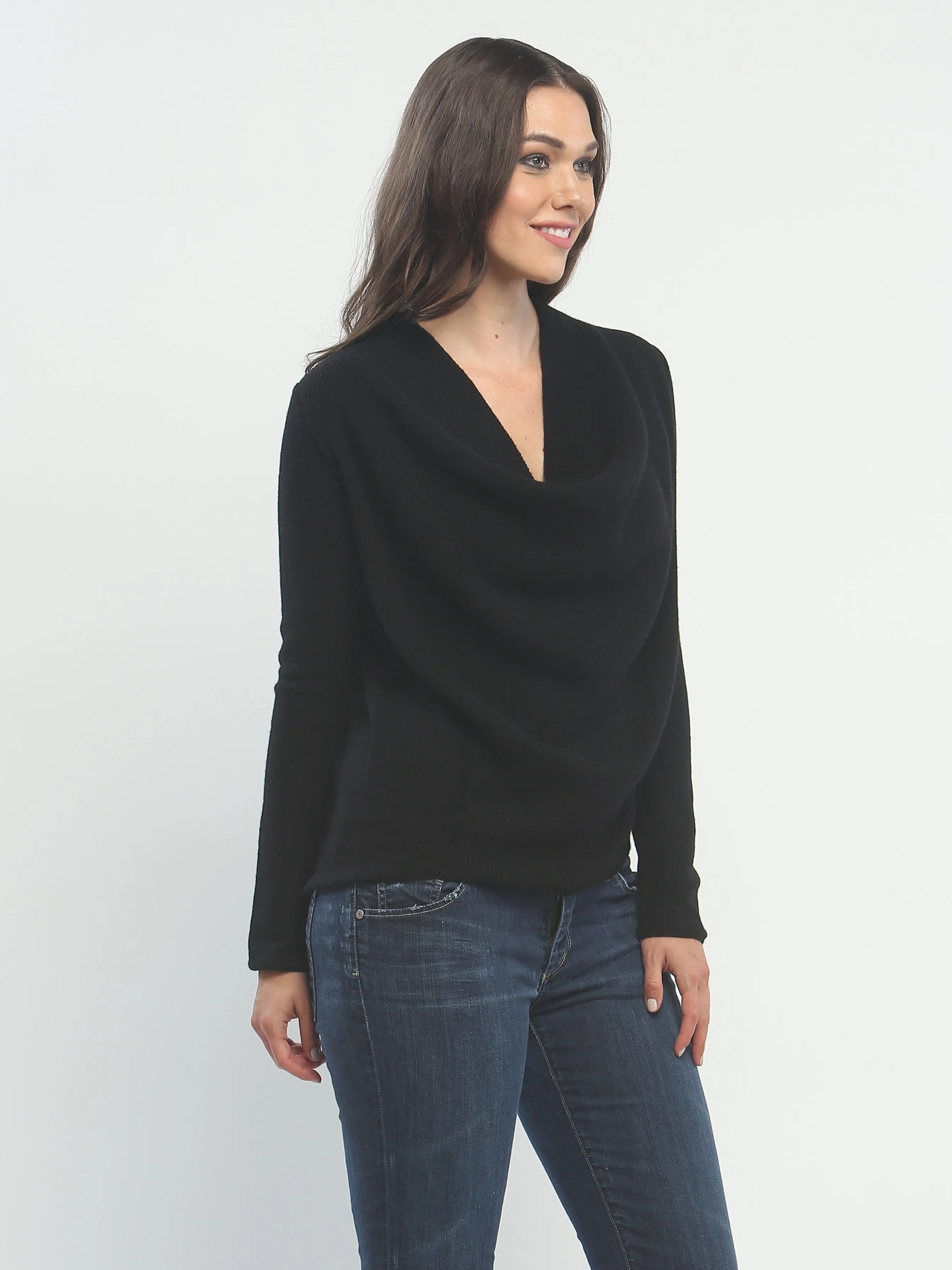 Ribbed Cowl Neck Pullover