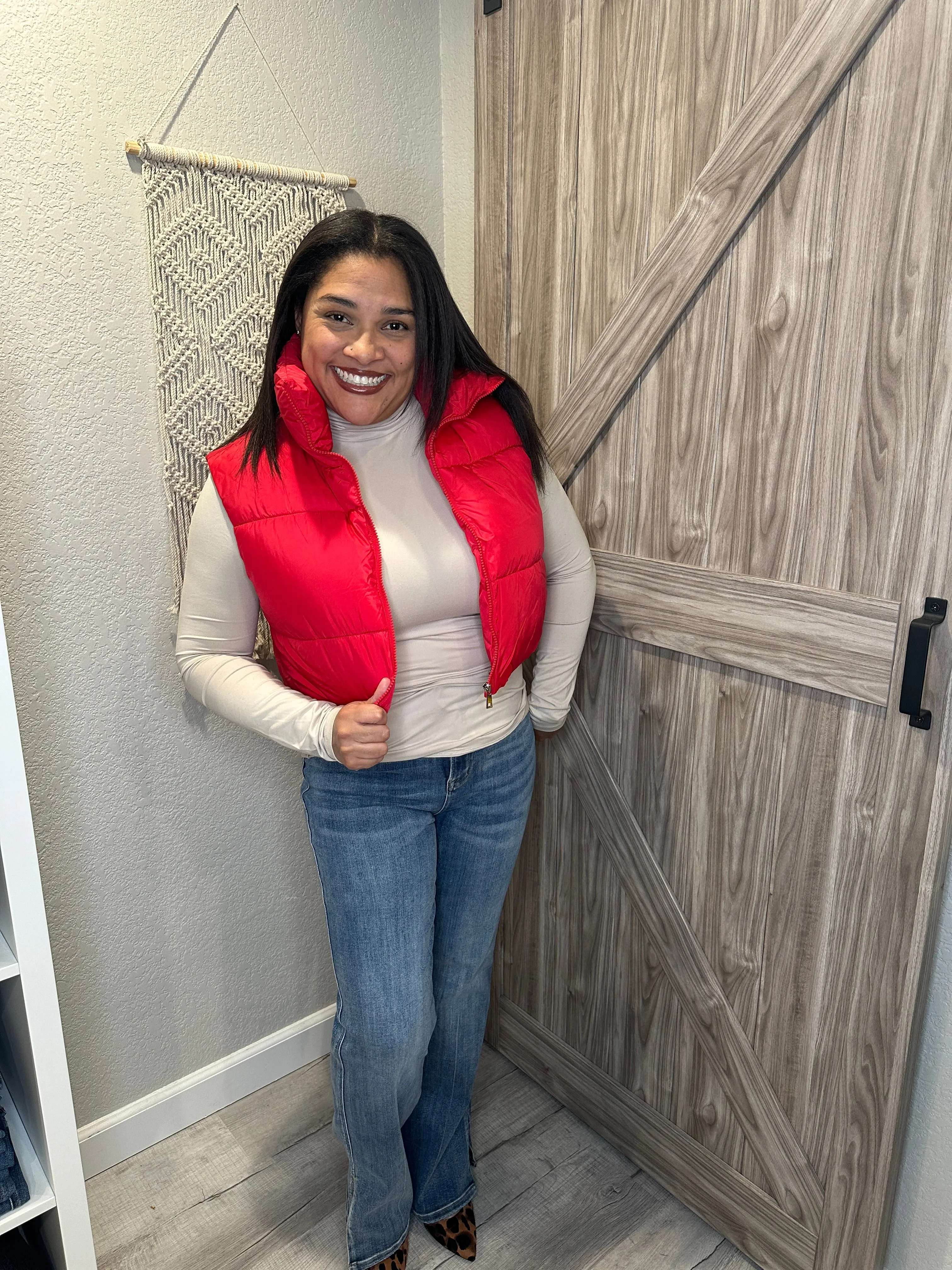 Size Medium Ruby Red Cropped Puffer Vest