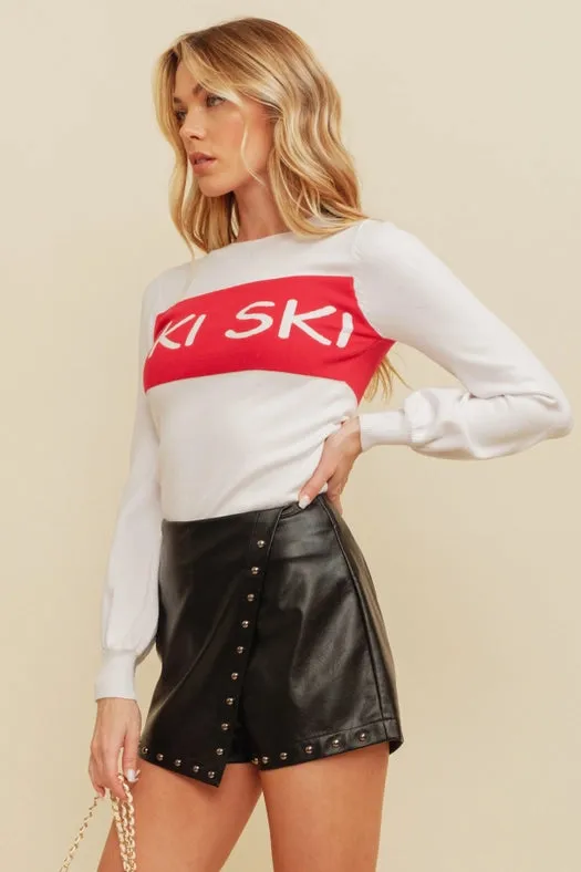 Ski Print Long Sleeve Knit Pullover