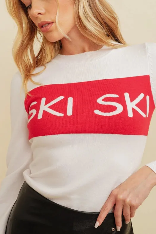 Ski Print Long Sleeve Knit Pullover