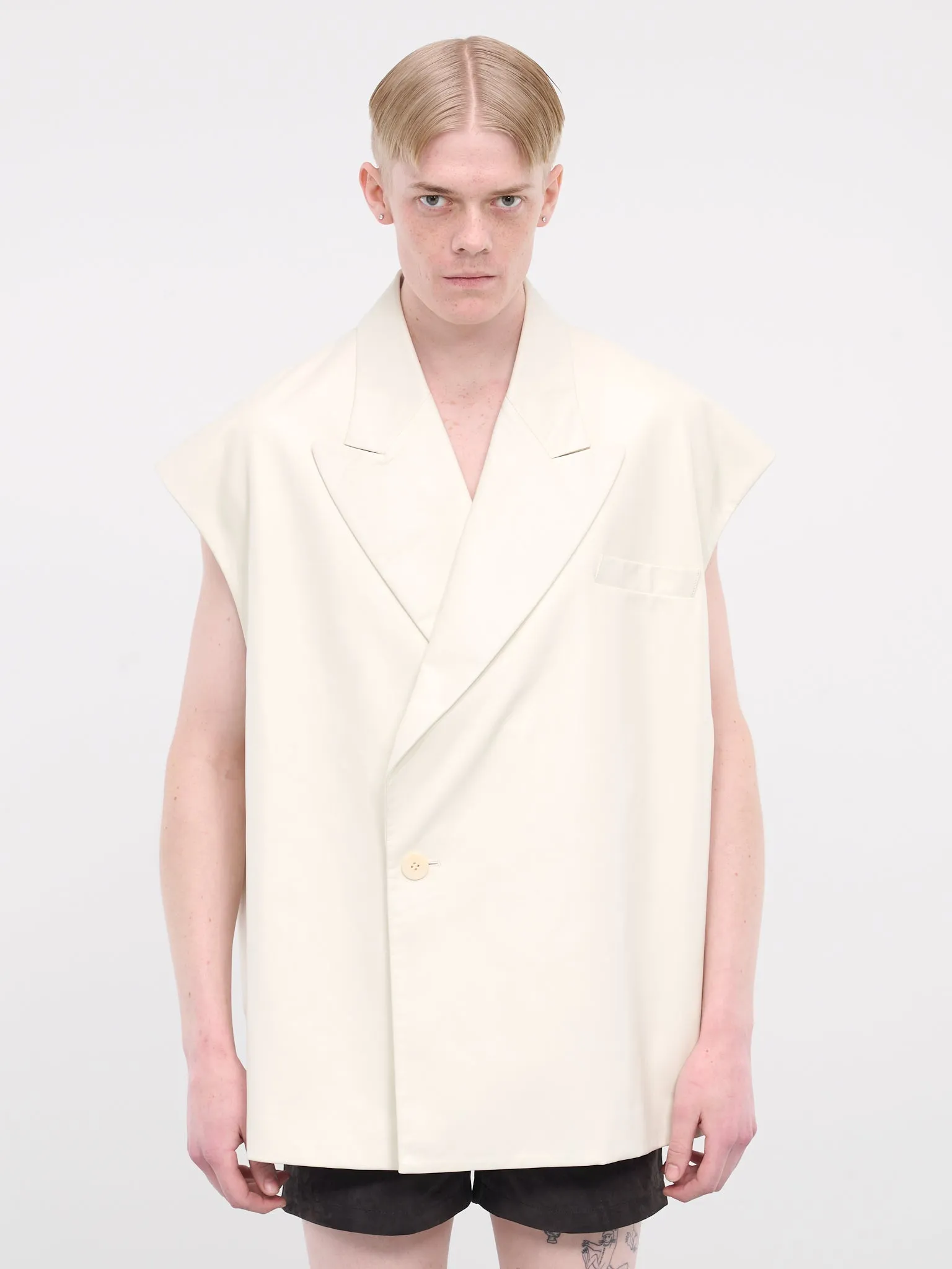 Sleeveless Leather Blazer (003-01W-OFF-WHITE)