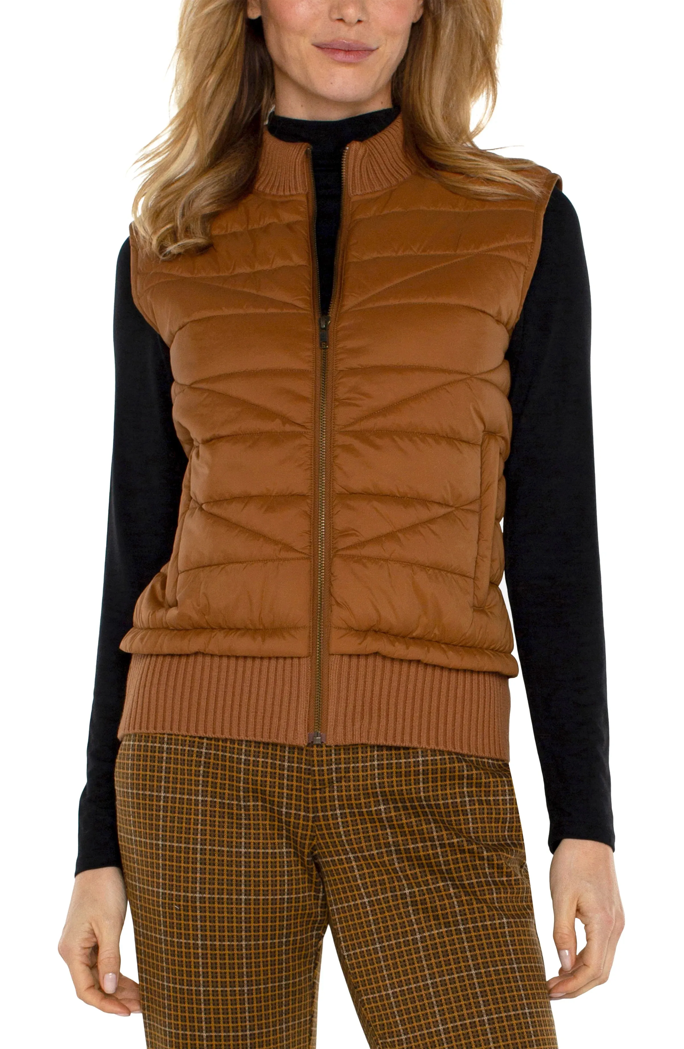 Sleeveless Quilted Full Zip Sweater Vest | Tumeric