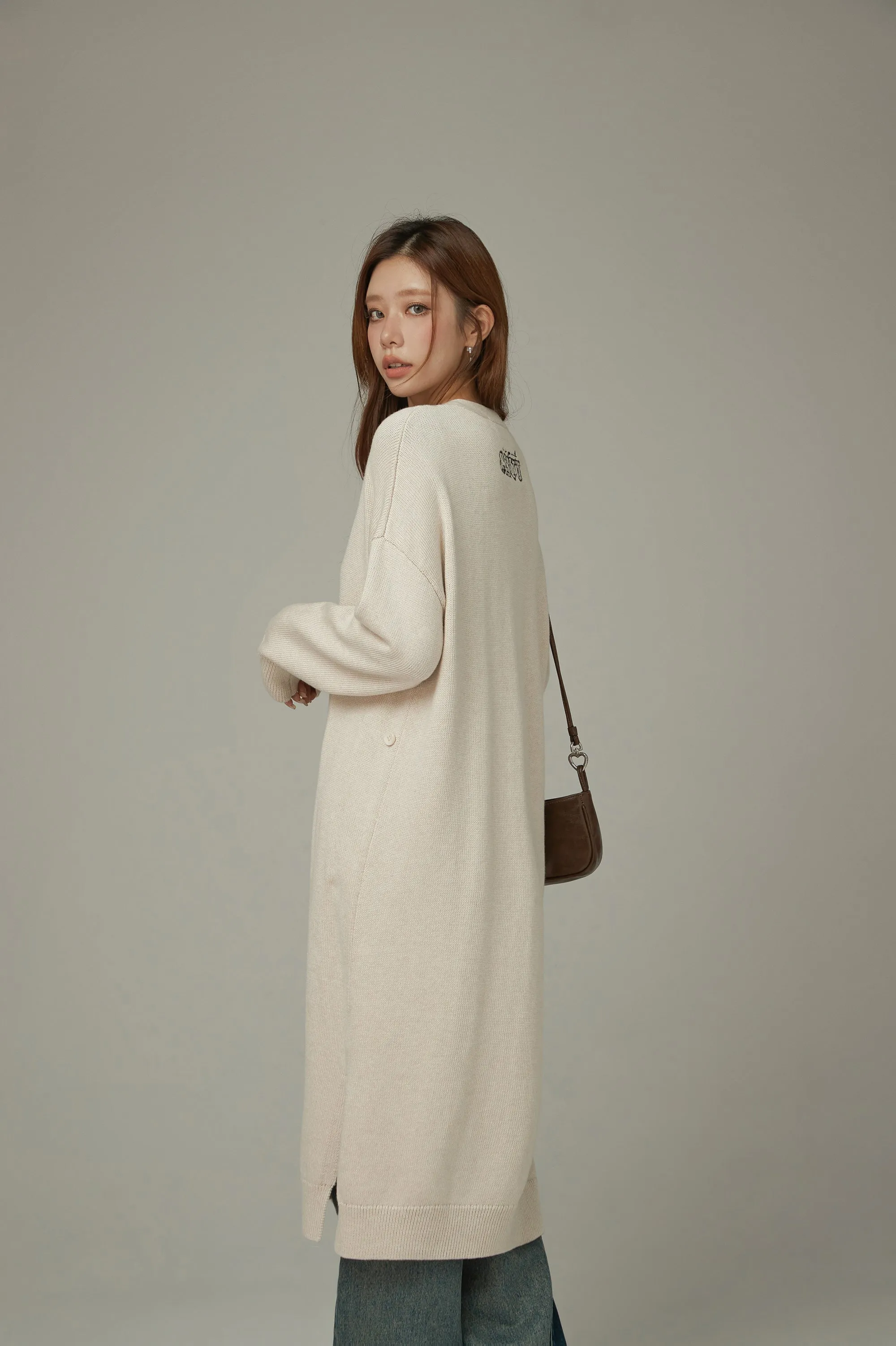 Slit Wrap Button Knit Long Cardigan