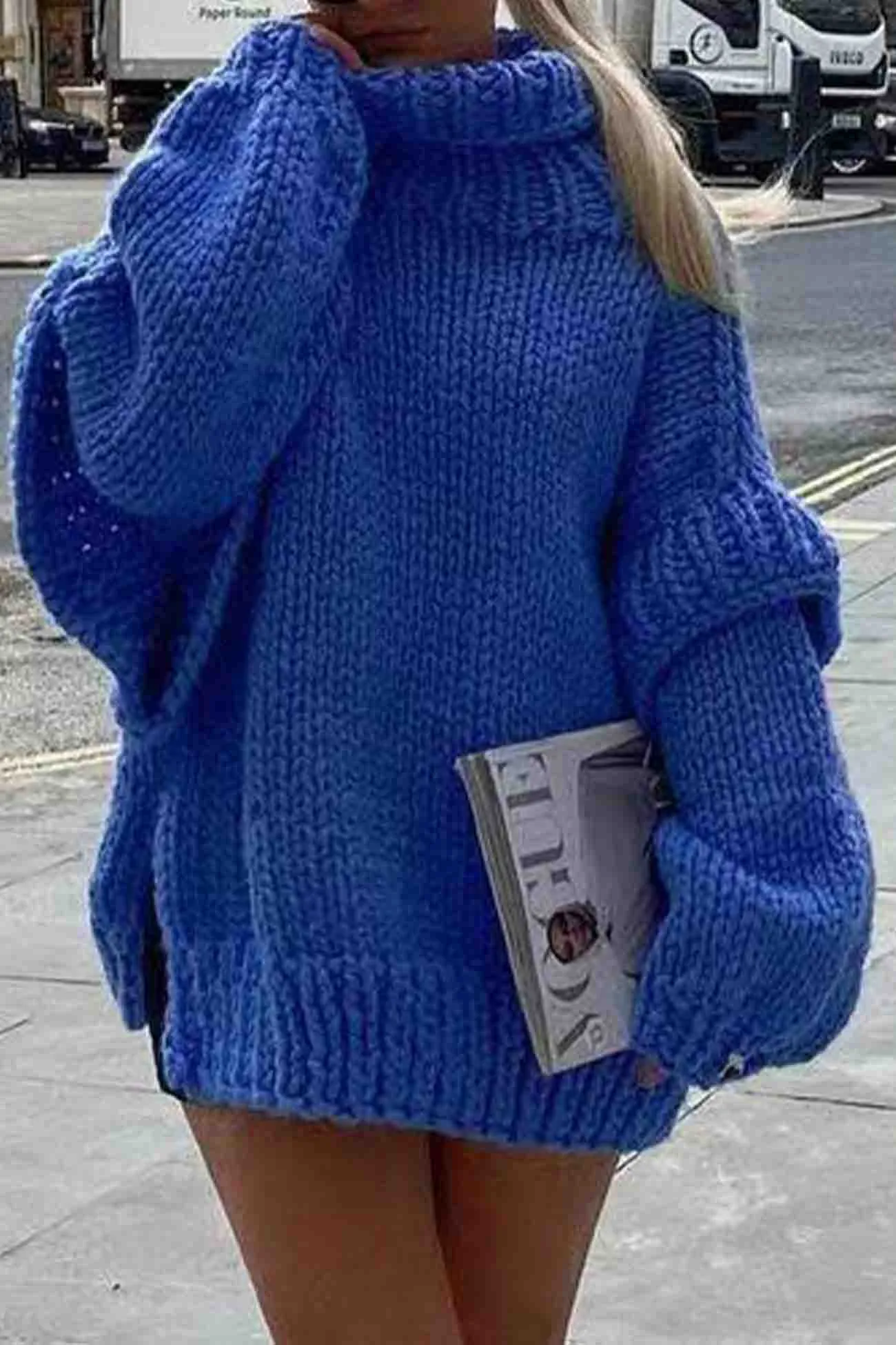 Solid Long Sleeve Cowl Neck Sweater