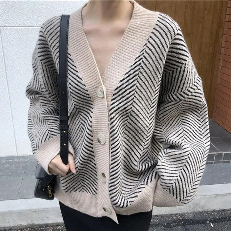 Striped Oversized Women's Cardigan