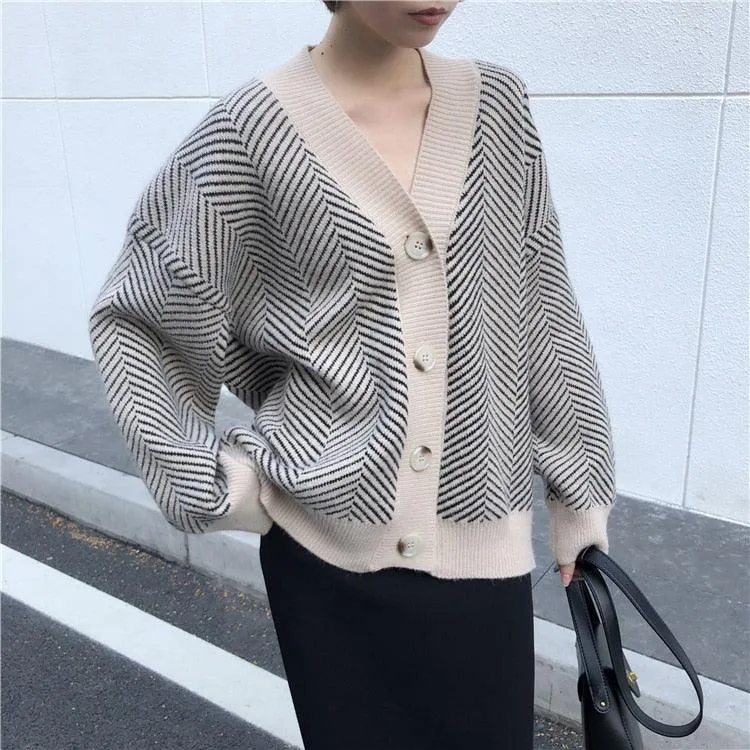 Striped Oversized Women's Cardigan