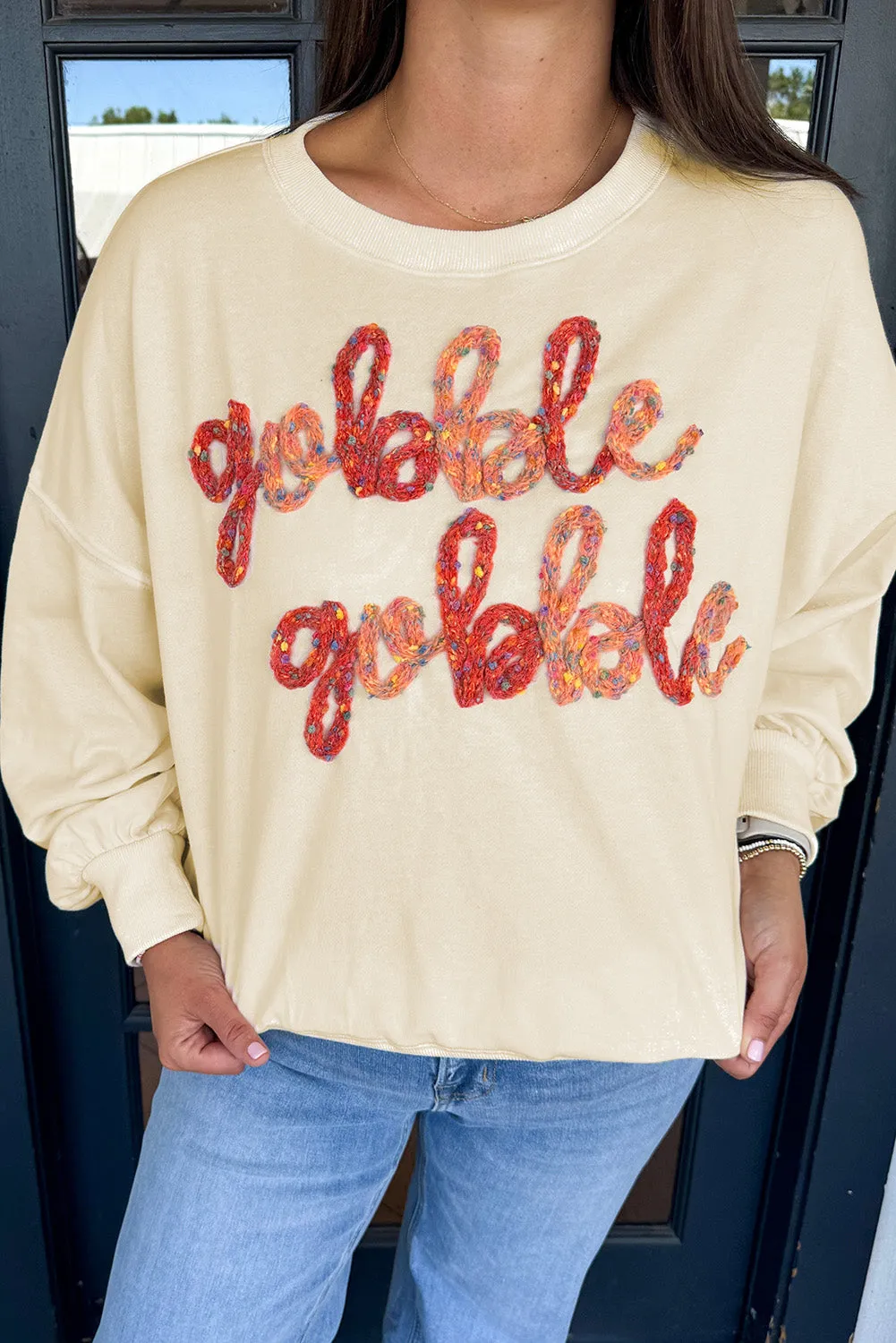 Thanksgiving Gobble Gobble Embroidered Sweatshirt