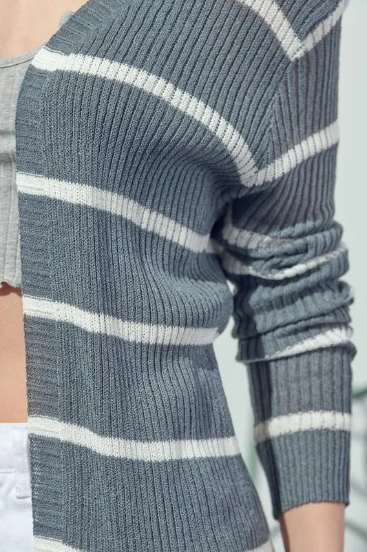 The Madalyn Striped Cardigan (Charcoal)