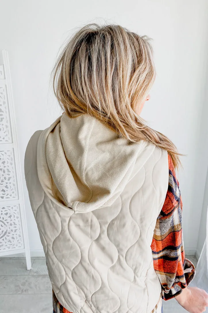 Torrence Beige Lightweight Hooded Vest | FINAL SALE