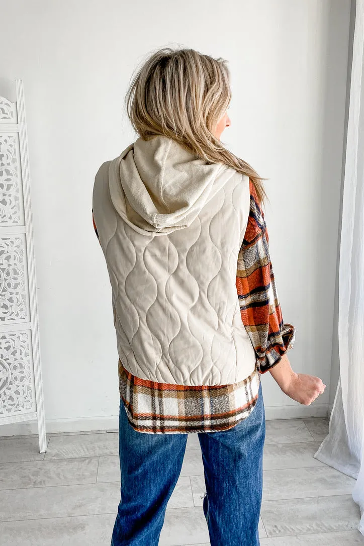 Torrence Beige Lightweight Hooded Vest | FINAL SALE