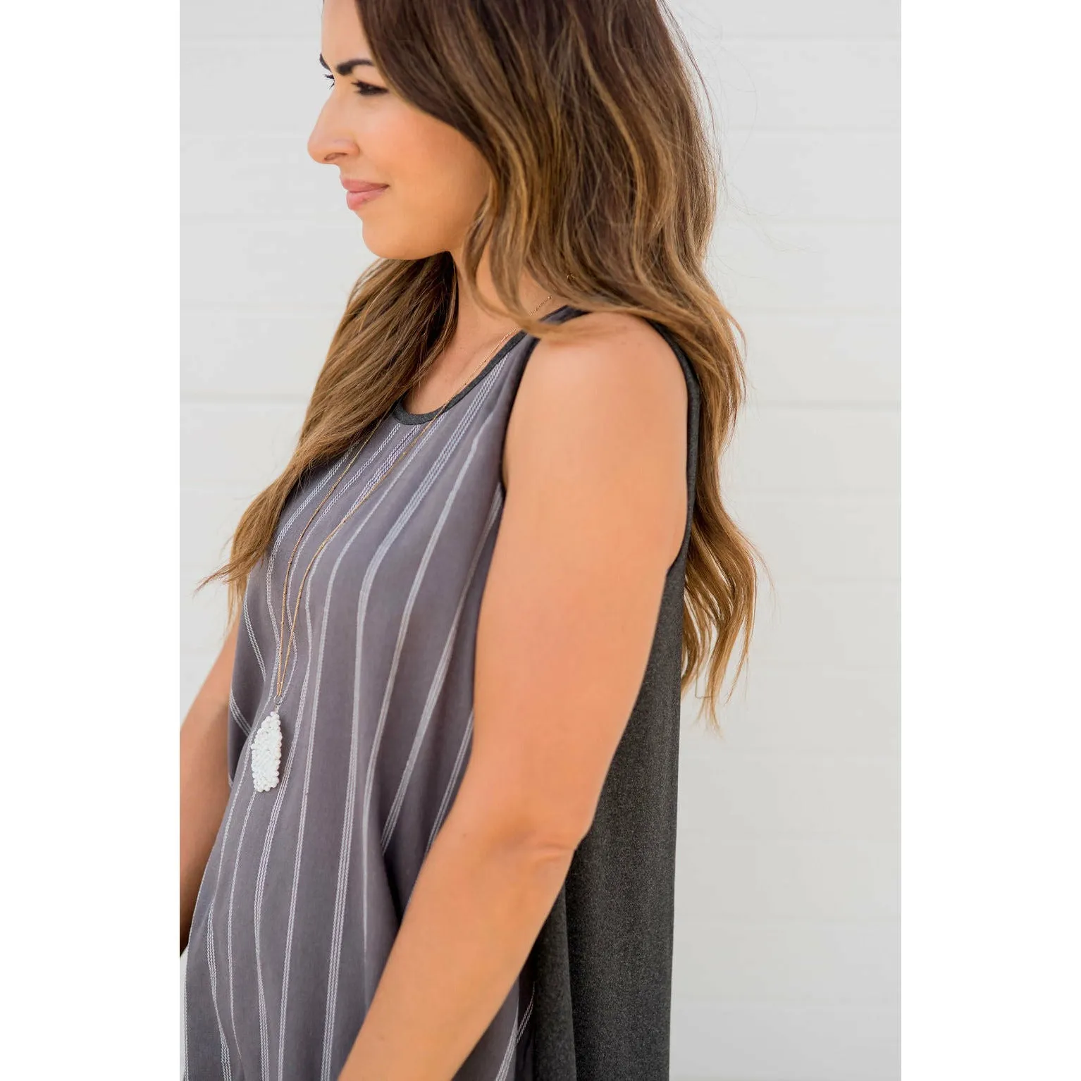 Vertical Striped Solid Back Tank