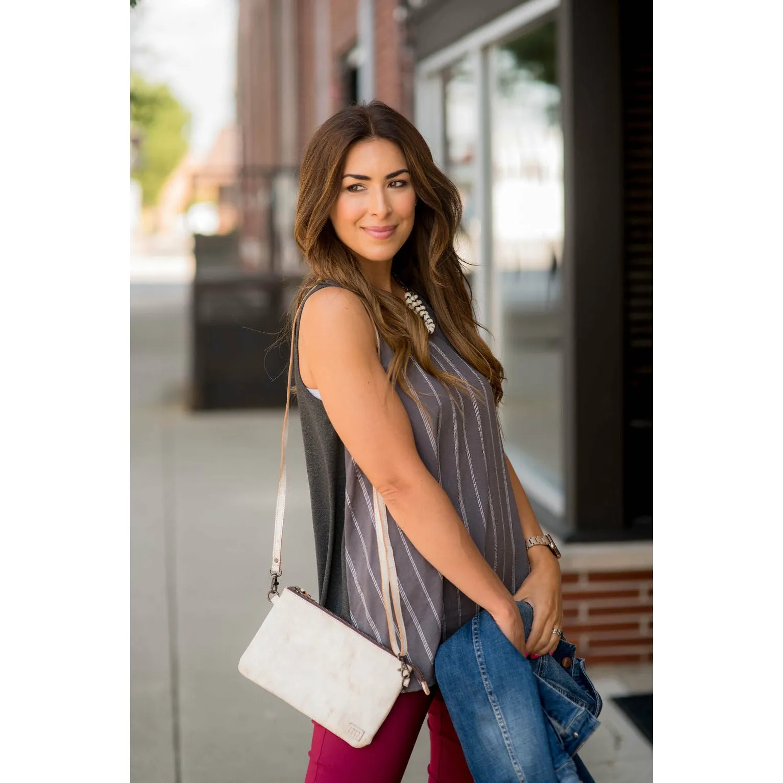 Vertical Striped Solid Back Tank