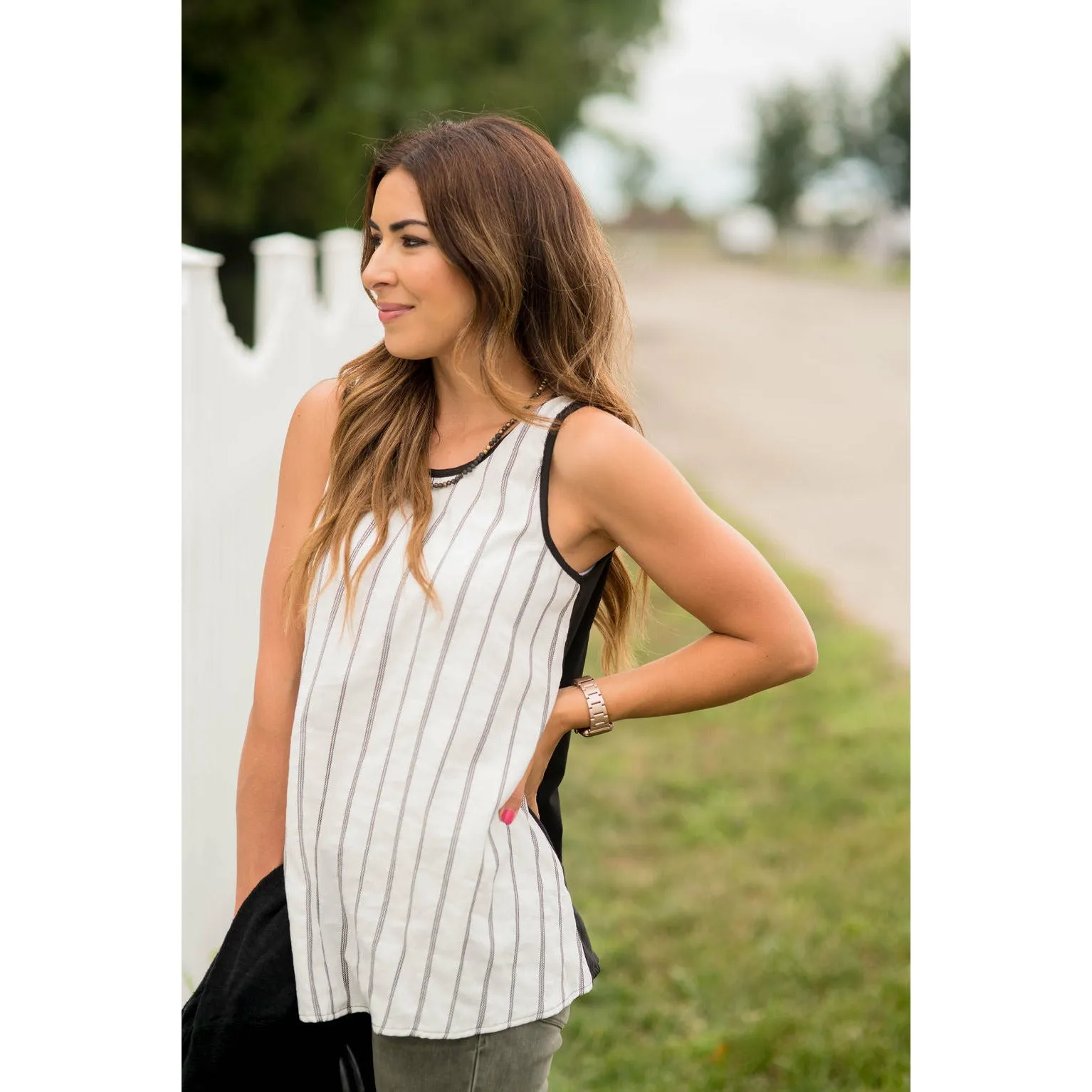 Vertical Striped Solid Back Tank