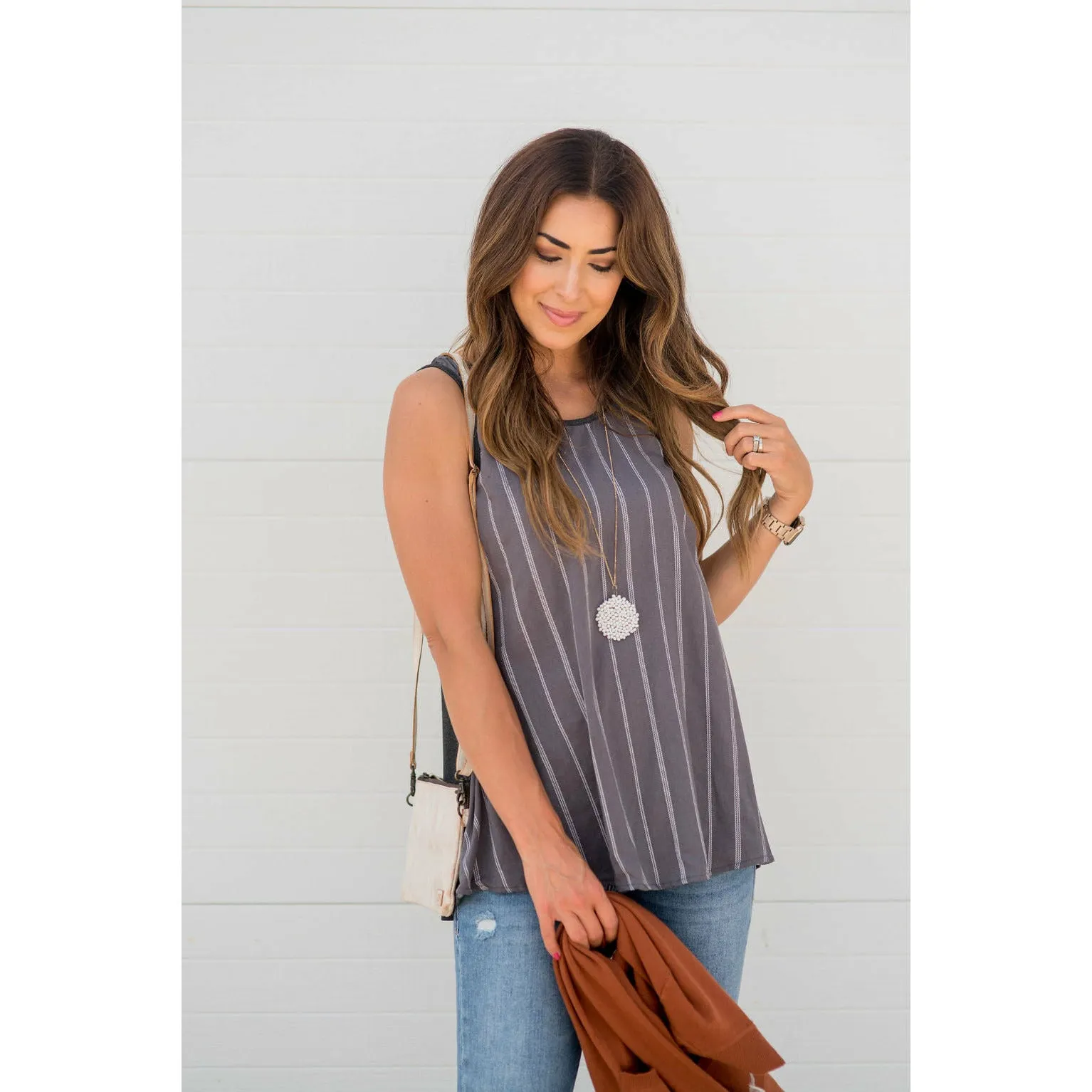 Vertical Striped Solid Back Tank