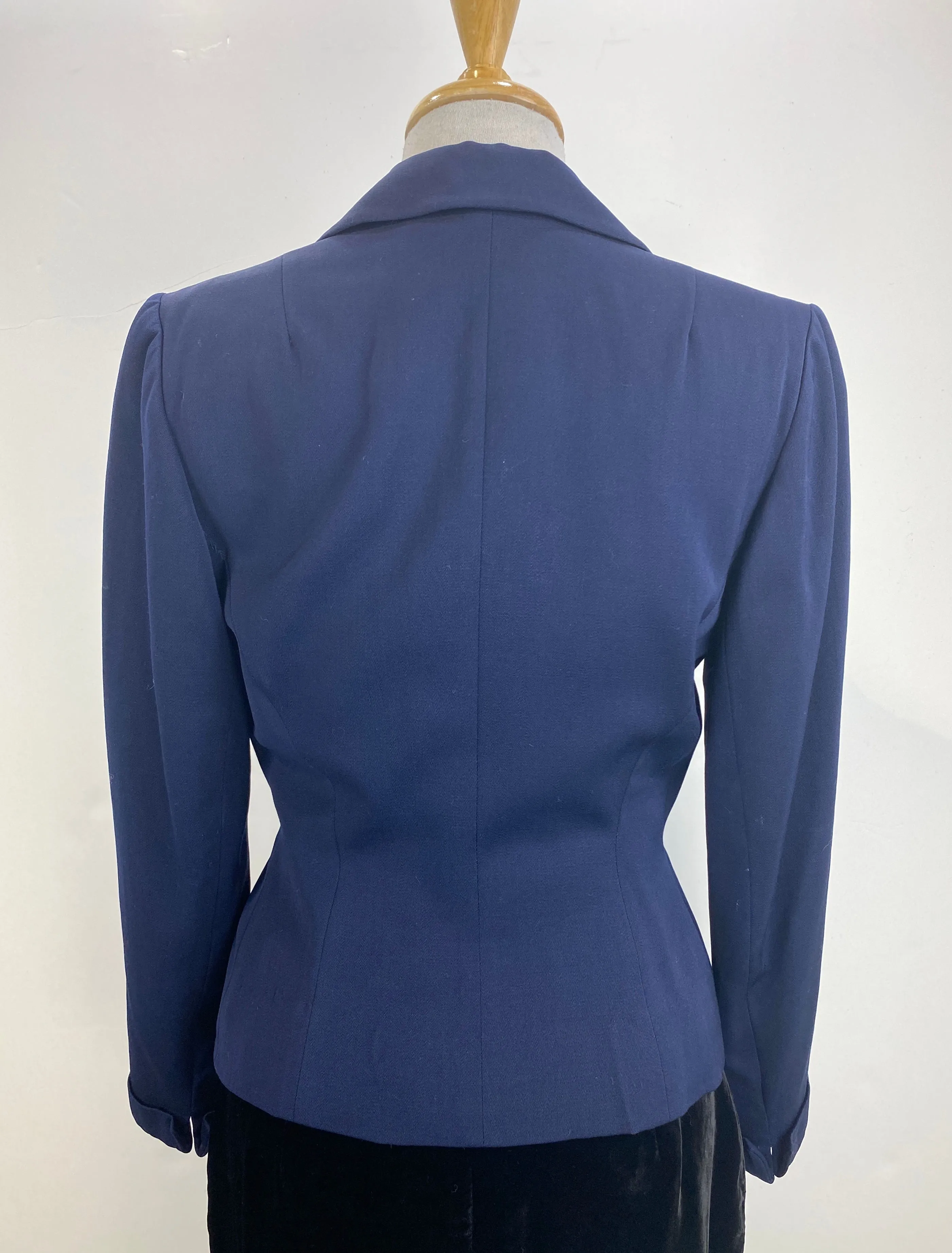 Vintage 1940s Women's Tailored Navy Wool-Gabardine Jacket, S-M