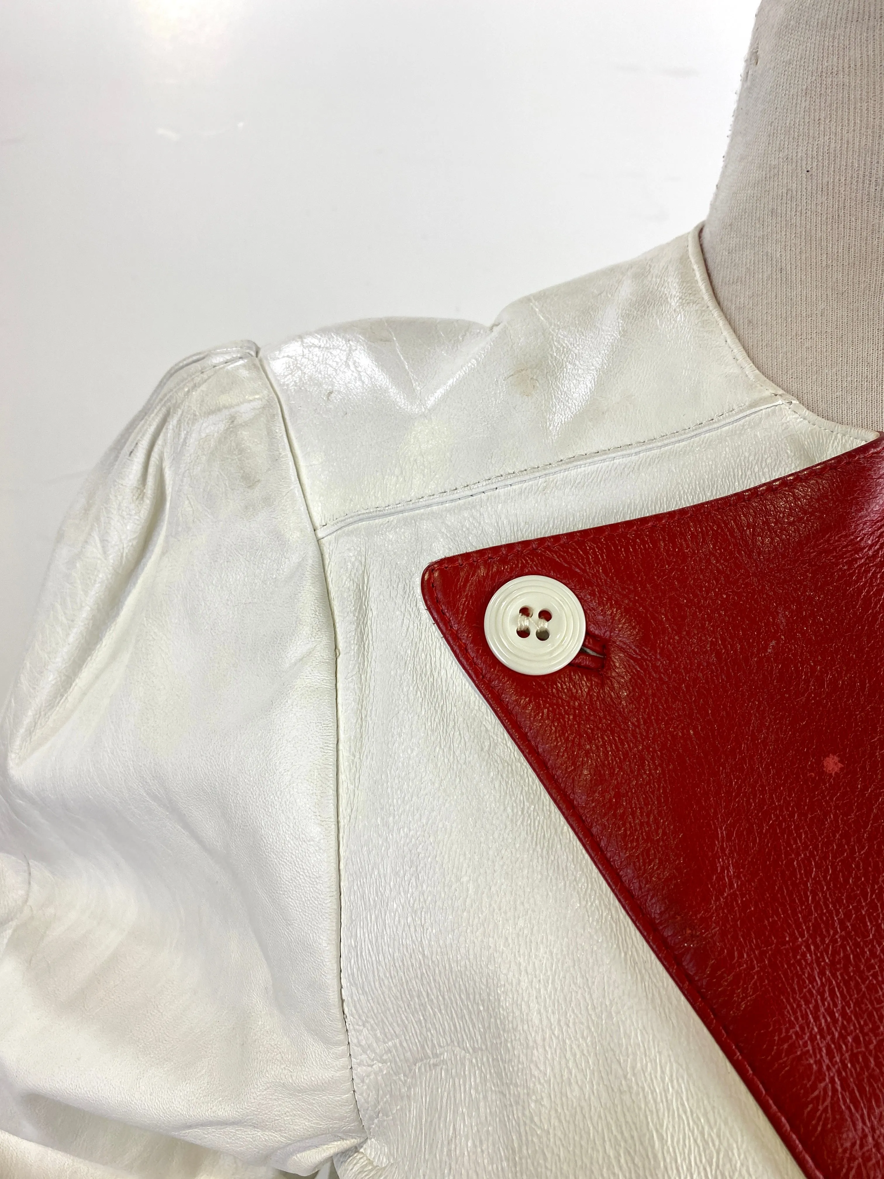 Vintage 1980s Women's White/ Red Leather Jacket, Medium