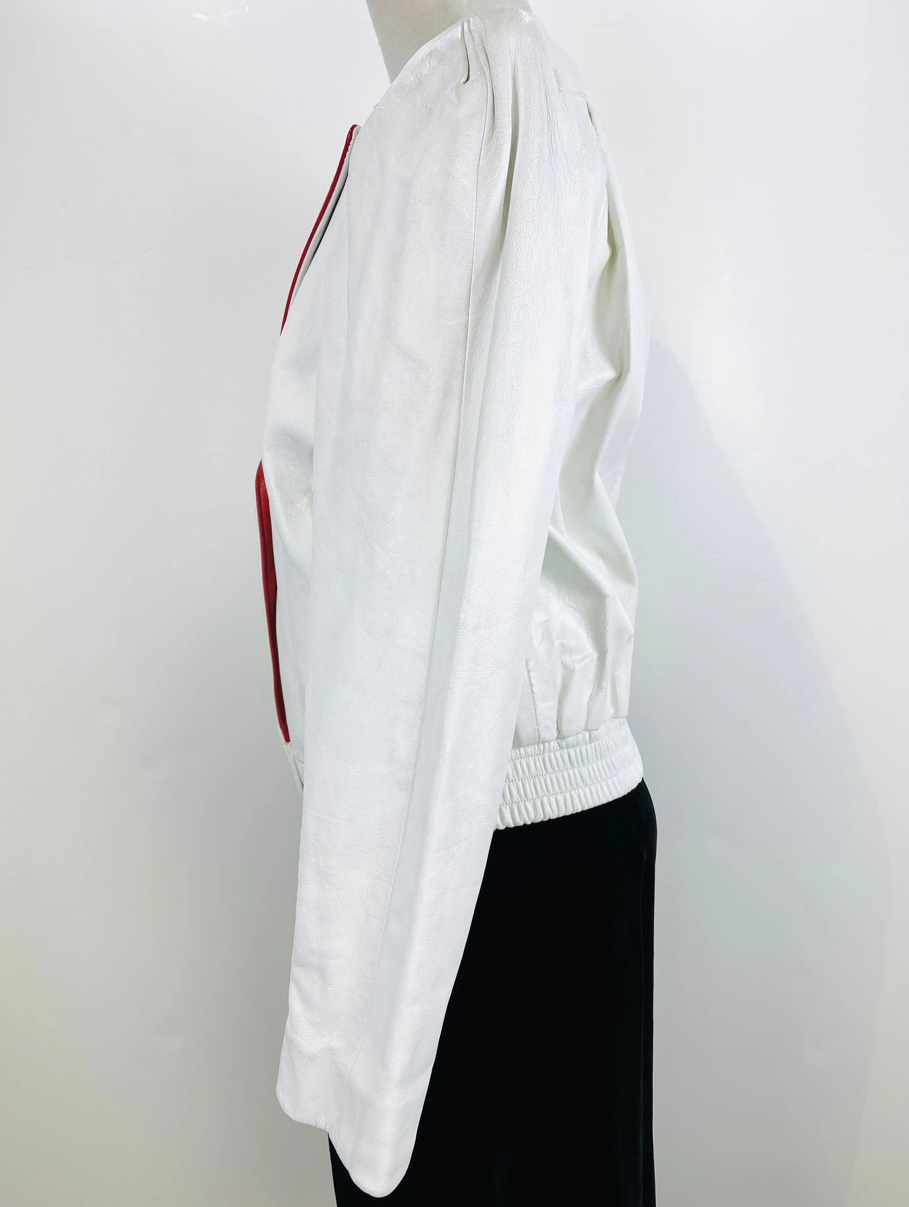 Vintage 1980s Women's White/ Red Leather Jacket, Medium